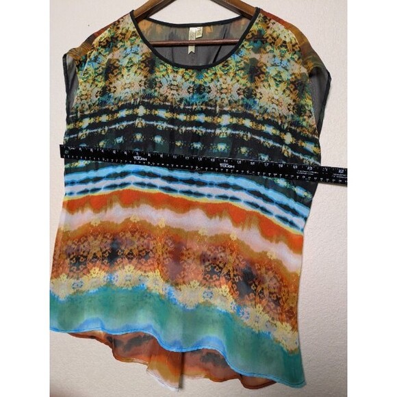 Colorful Abstract Sheer Blouse Size PXL Made in USA Festival Artsy Retro Flowy - Picture 3 of 10